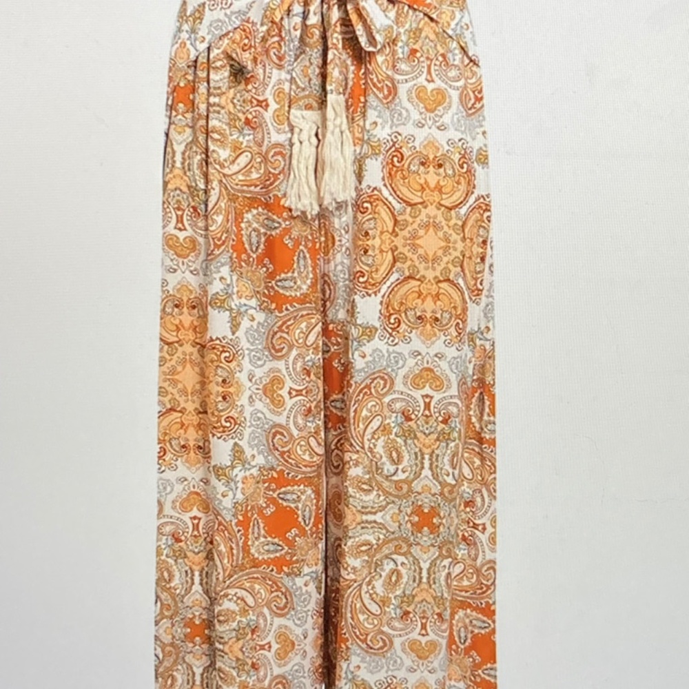 BoHo tie waist wide leg beach pants sz L - Picture 3 of 7